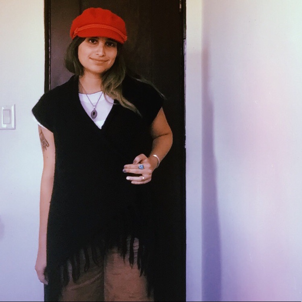 Black Knit Fringe Shawl Sweater Asymmetrical - Picture 2 of 6